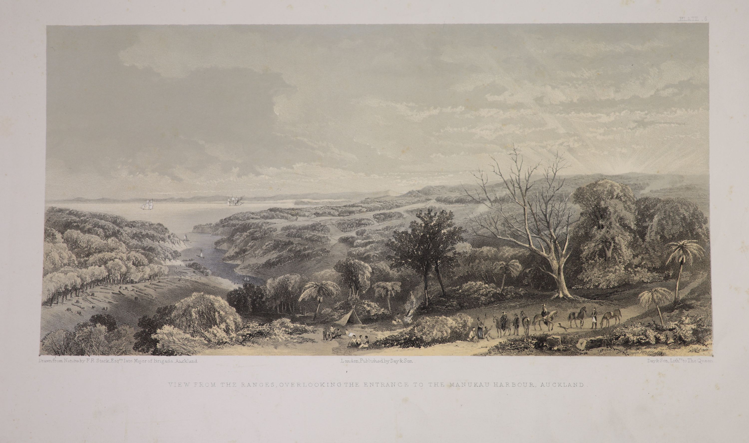 Major Frederick Rice Stack (d.1873), Views of the Province of Auckland, c.1862, Folio of 6 lithographs, 38 x 57 cm.